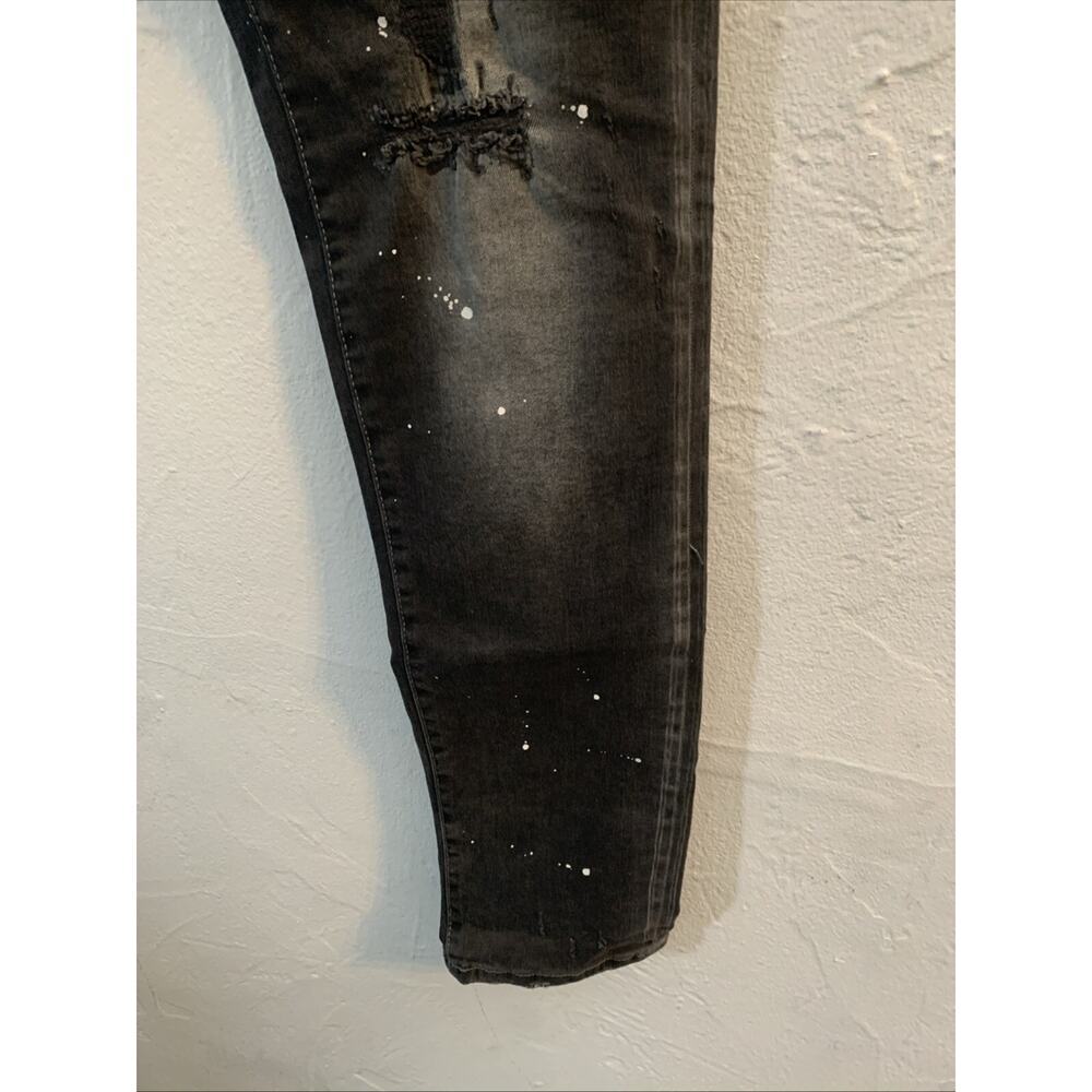Men's Straight Black Distressed Jeans - Picture 5 of 9
